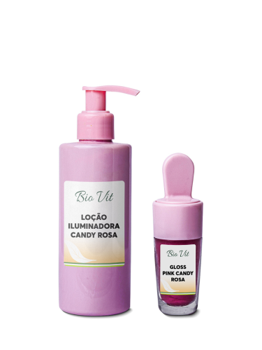 Loção Iluminadora Candy Rosa 200ml + Gloss Labial Candy Rosa 4g